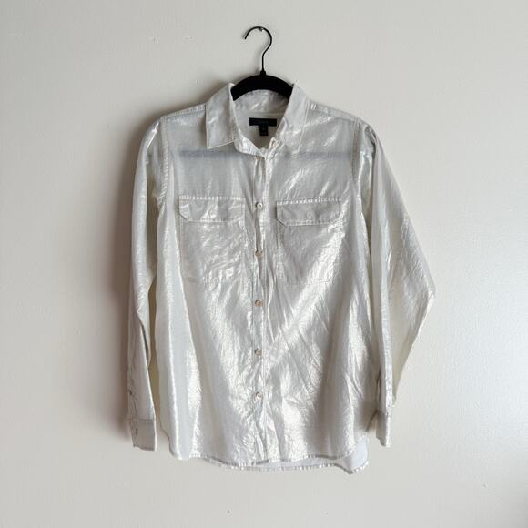 J. Crew Gold Button Up Pocket Front Camp Shirt Blouse - Size 4 - Picture 2 of 10